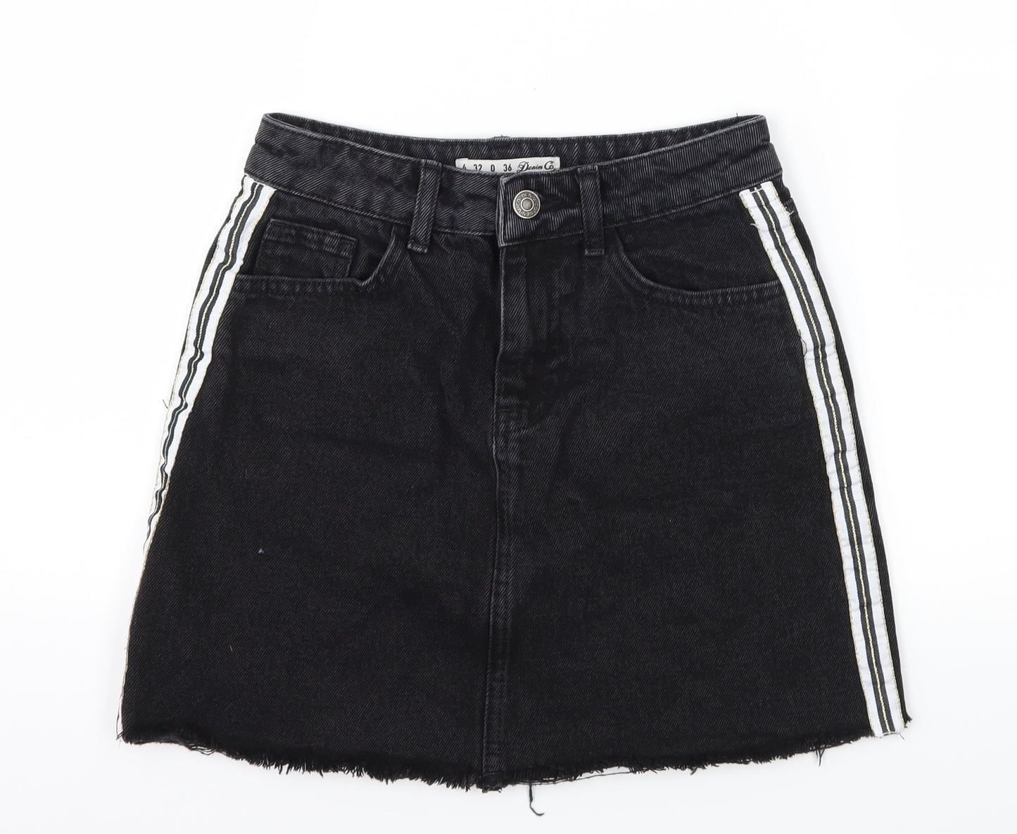 Denim & Co. Womens Black Striped Denim A-Line Skirt Size 4