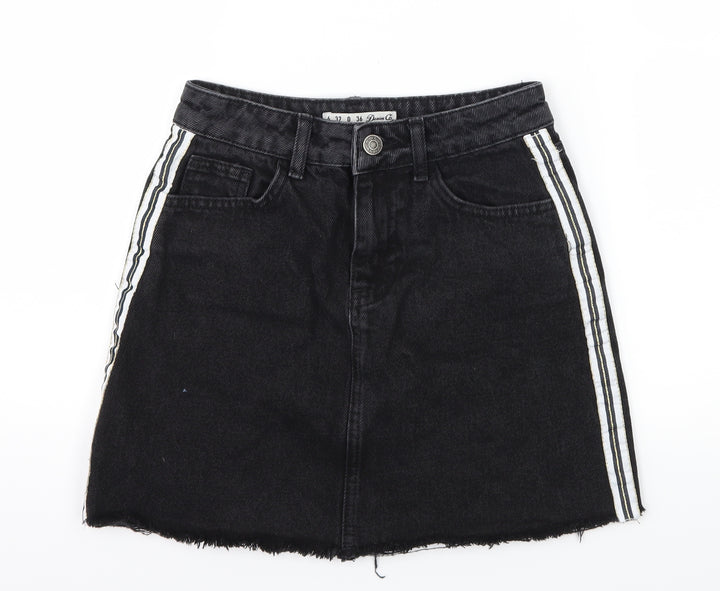 Denim & Co. Womens Black Striped Denim A-Line Skirt Size 4