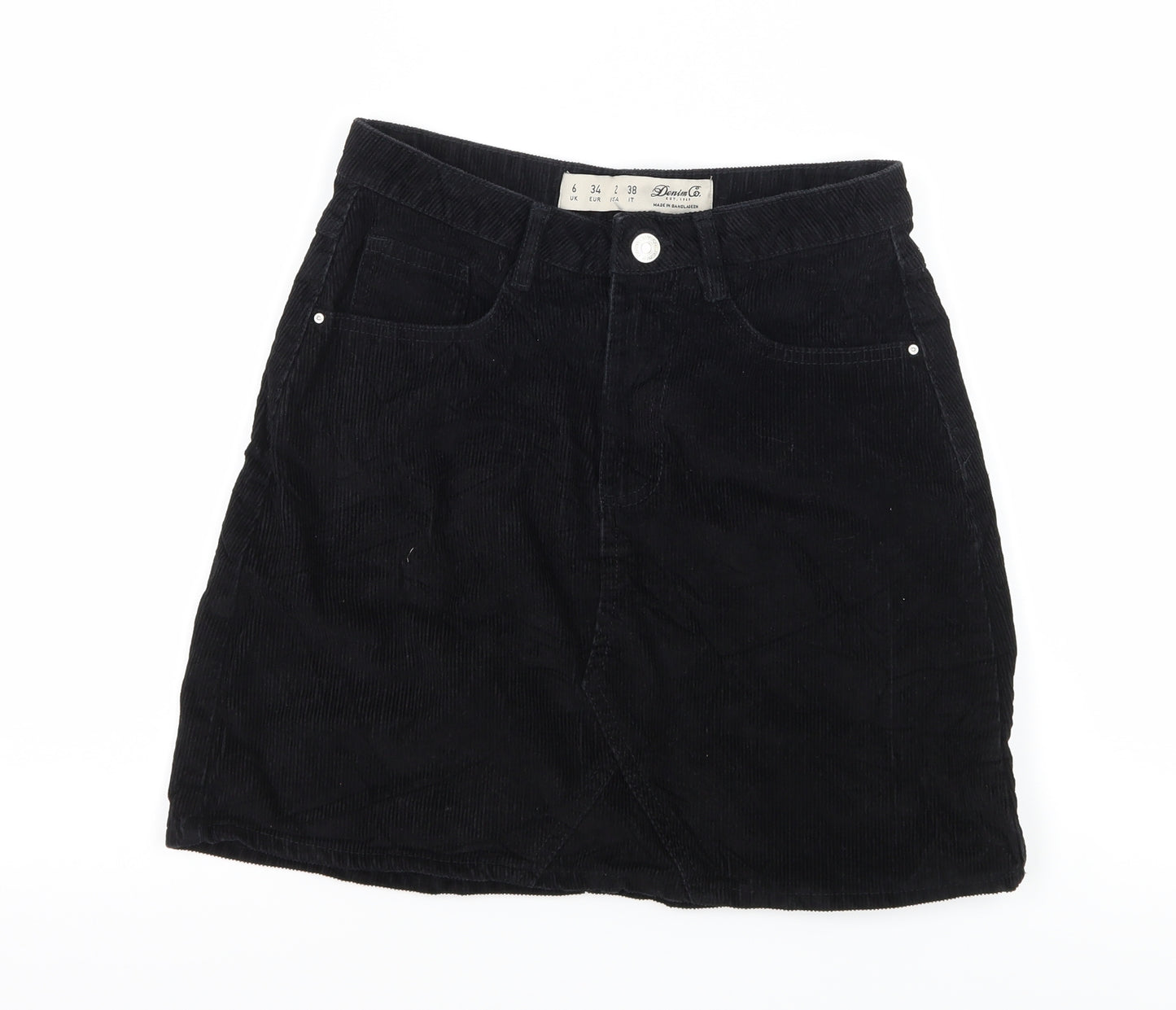 Denim & Co. Womens Black  Corduroy A-Line Skirt Size 6