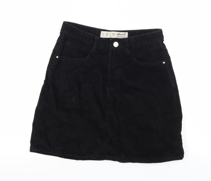 Denim & Co. Womens Black  Corduroy A-Line Skirt Size 6
