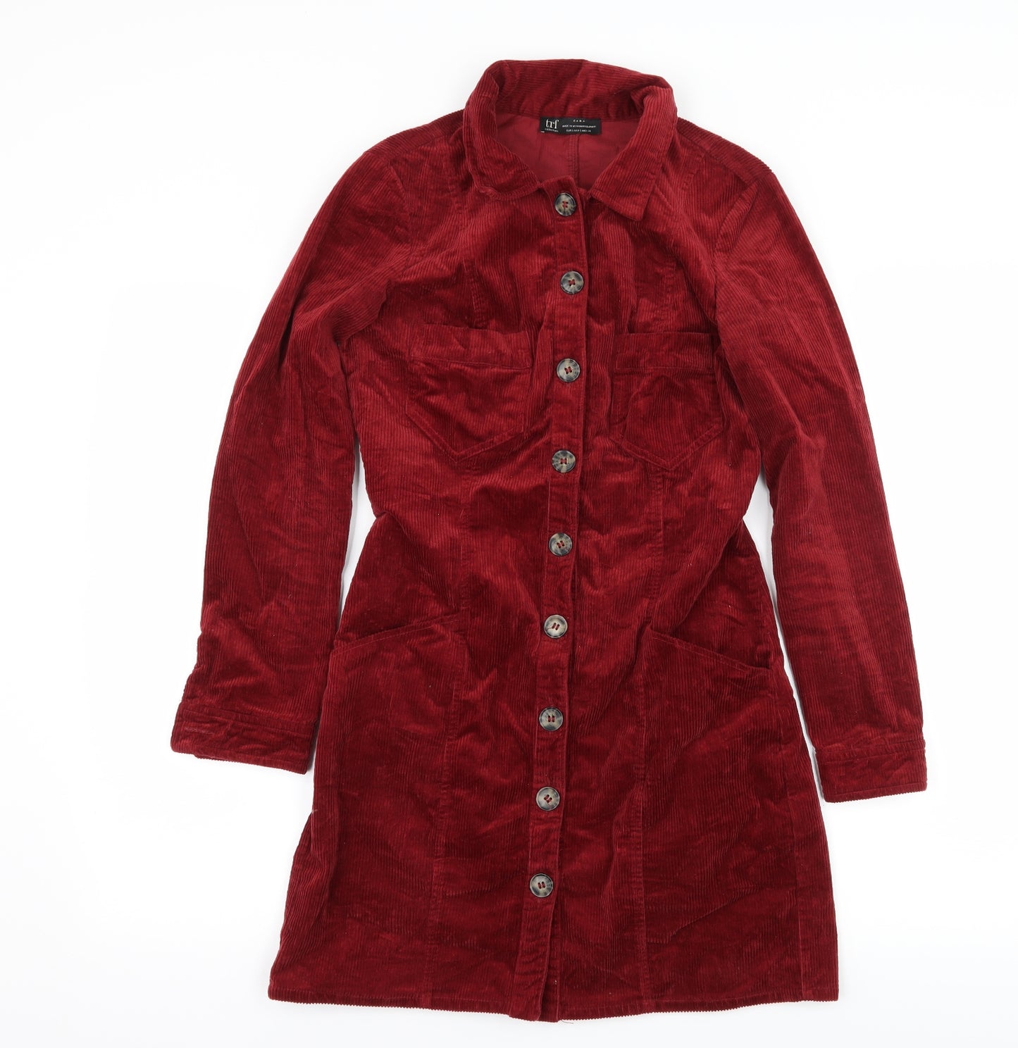 Zara Womens Red  Corduroy Shirt Dress  Size S