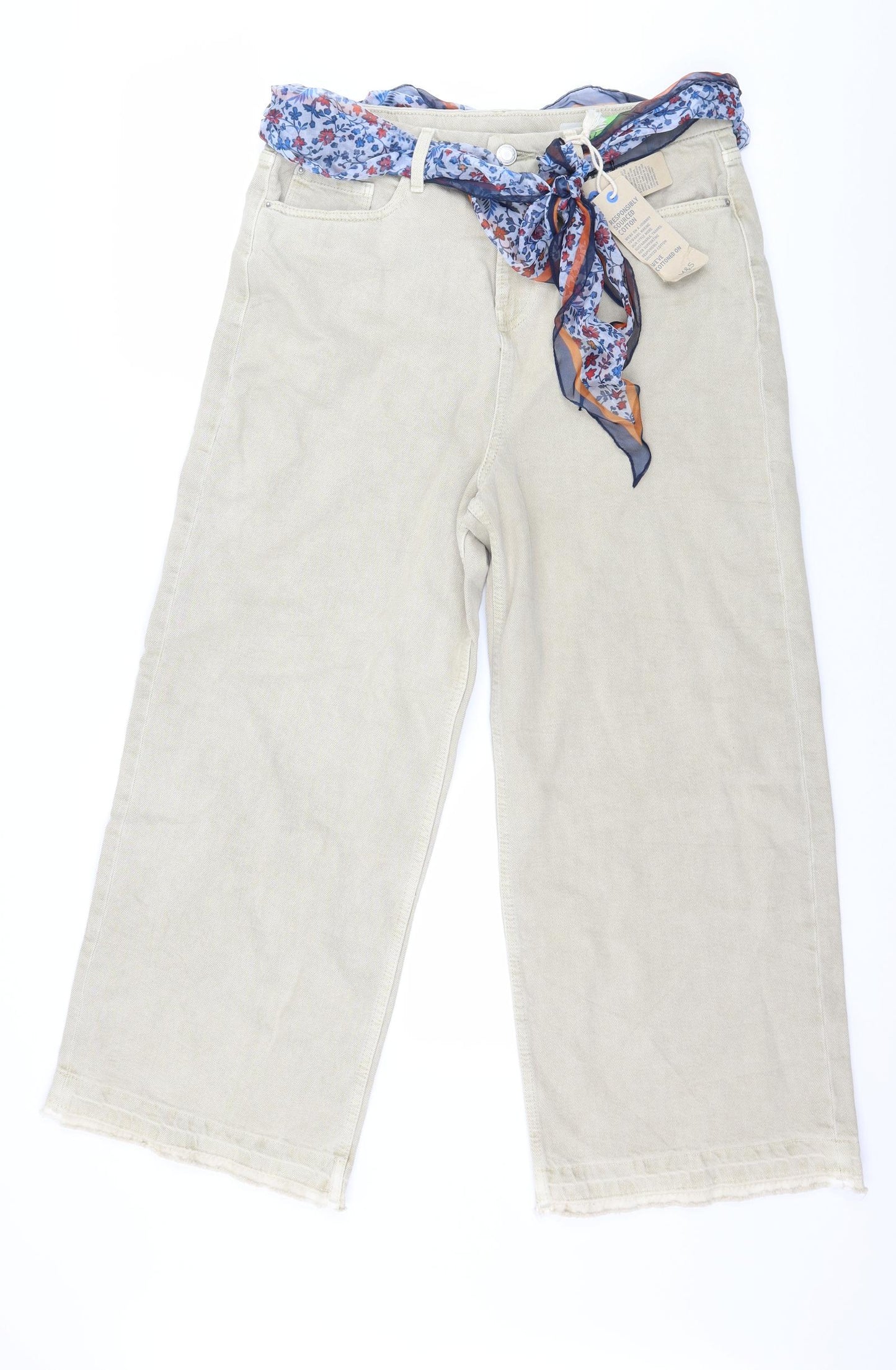 Marks and Spencer Womens Beige  Denim Wide-Leg Jeans Size 12 L26 in