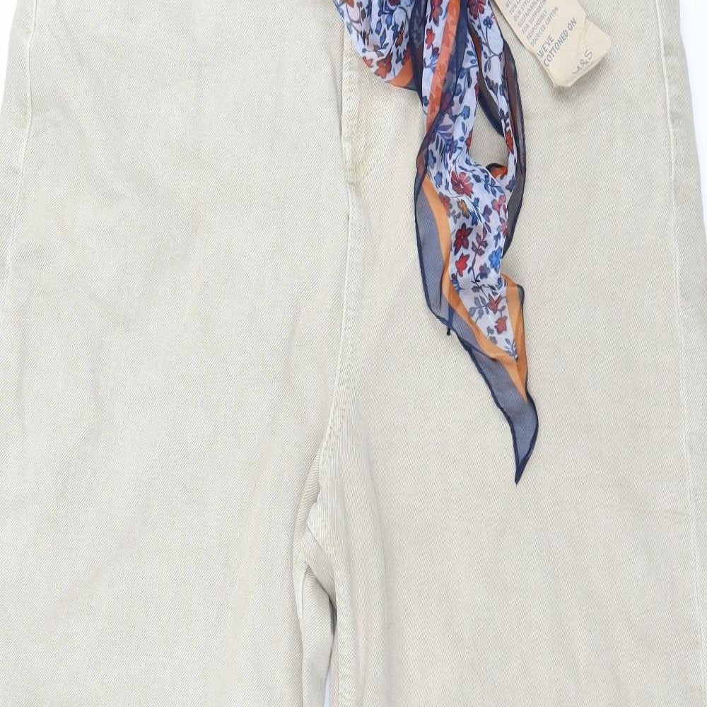 Marks and Spencer Womens Beige  Denim Wide-Leg Jeans Size 12 L26 in