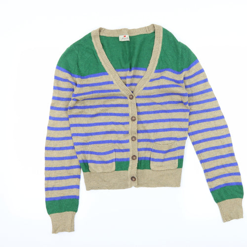 Atmosphere Womens Beige Striped Knit Cardigan Jumper Size 10