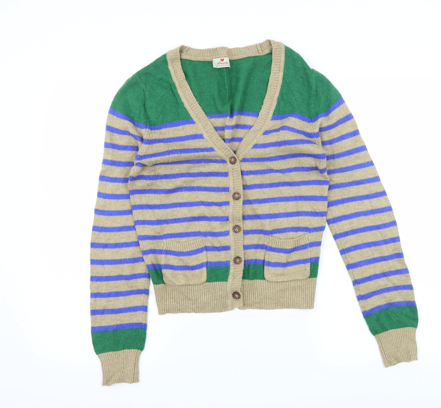 Atmosphere Womens Beige Striped Knit Cardigan Jumper Size 10