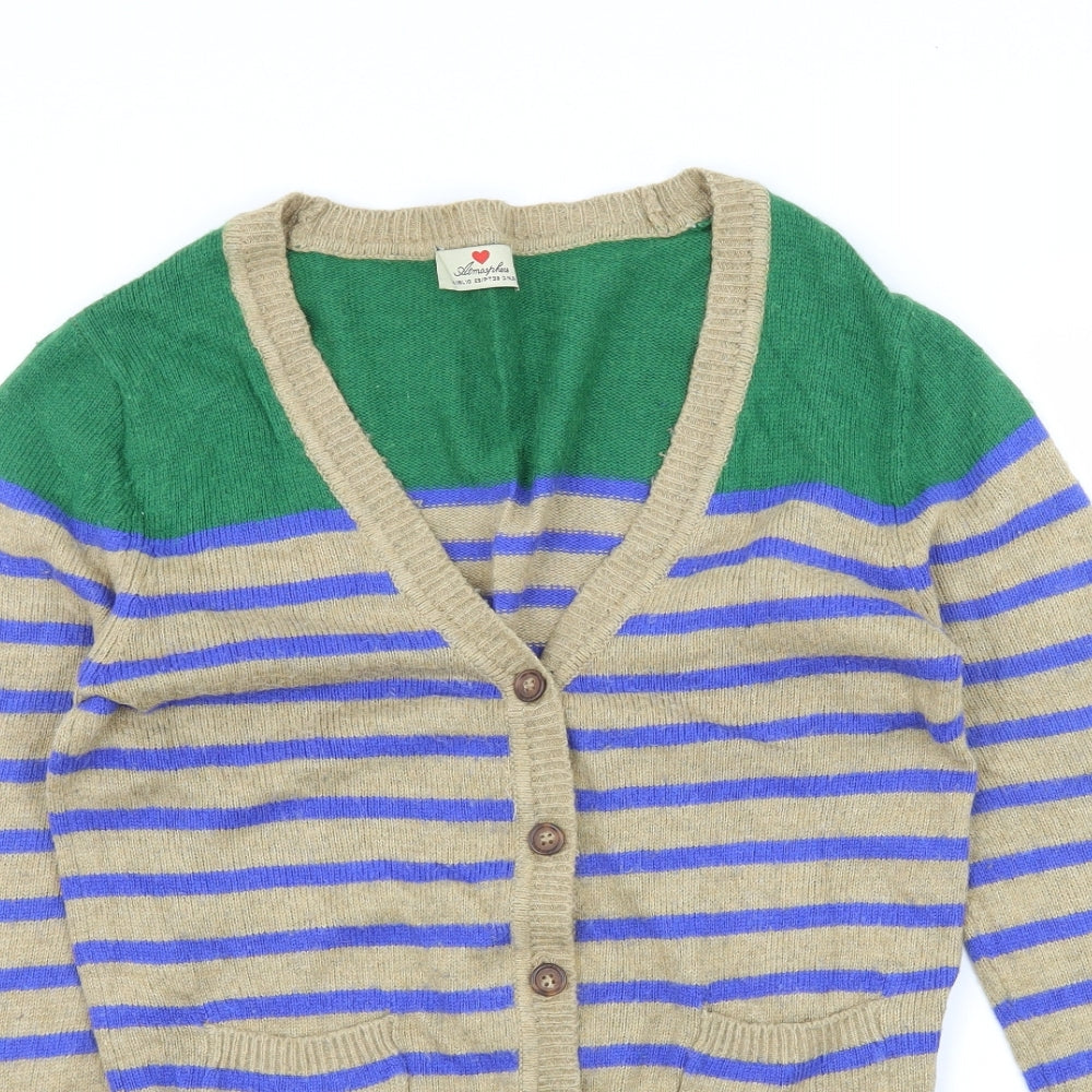 Atmosphere Womens Beige Striped Knit Cardigan Jumper Size 10