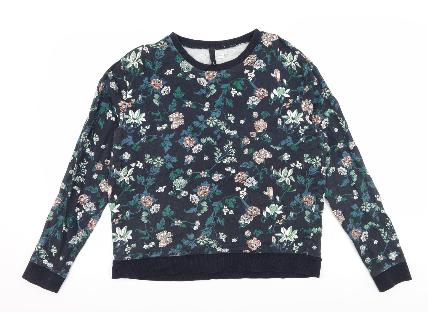 Divided by H&M Womens Blue Floral Jersey Pullover Sweatshirt Size L