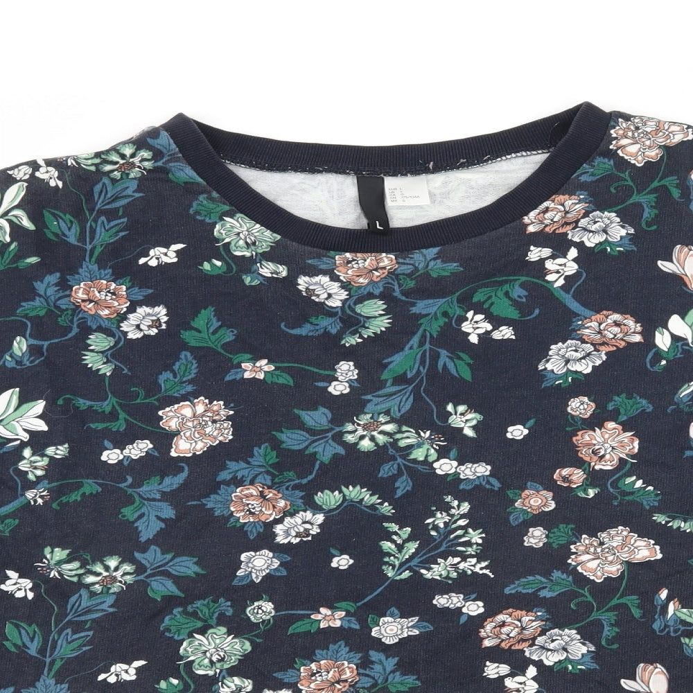 Divided by H&M Womens Blue Floral Jersey Pullover Sweatshirt Size L