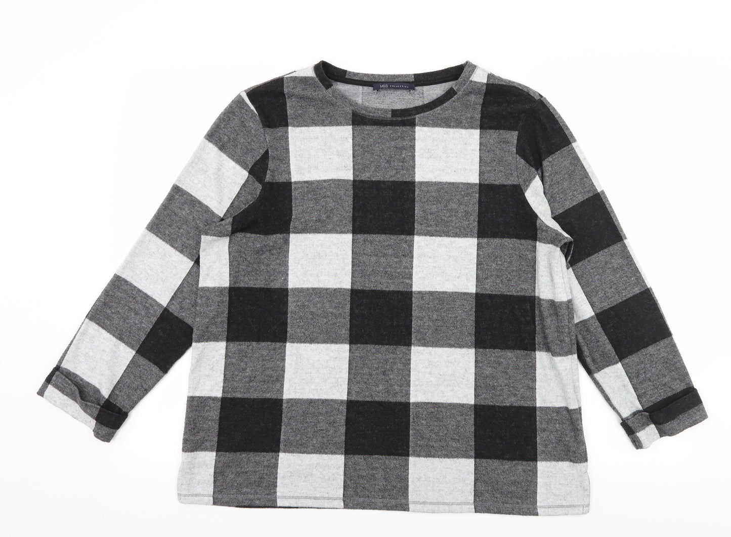 Marks and Spencer Womens Green Check Jersey Pullover Jumper Size 16