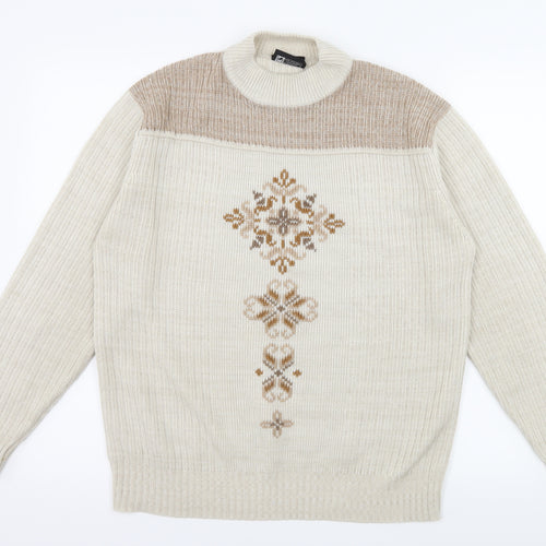 Tootal Mens Ivory Geometric Knit Pullover Jumper Size M