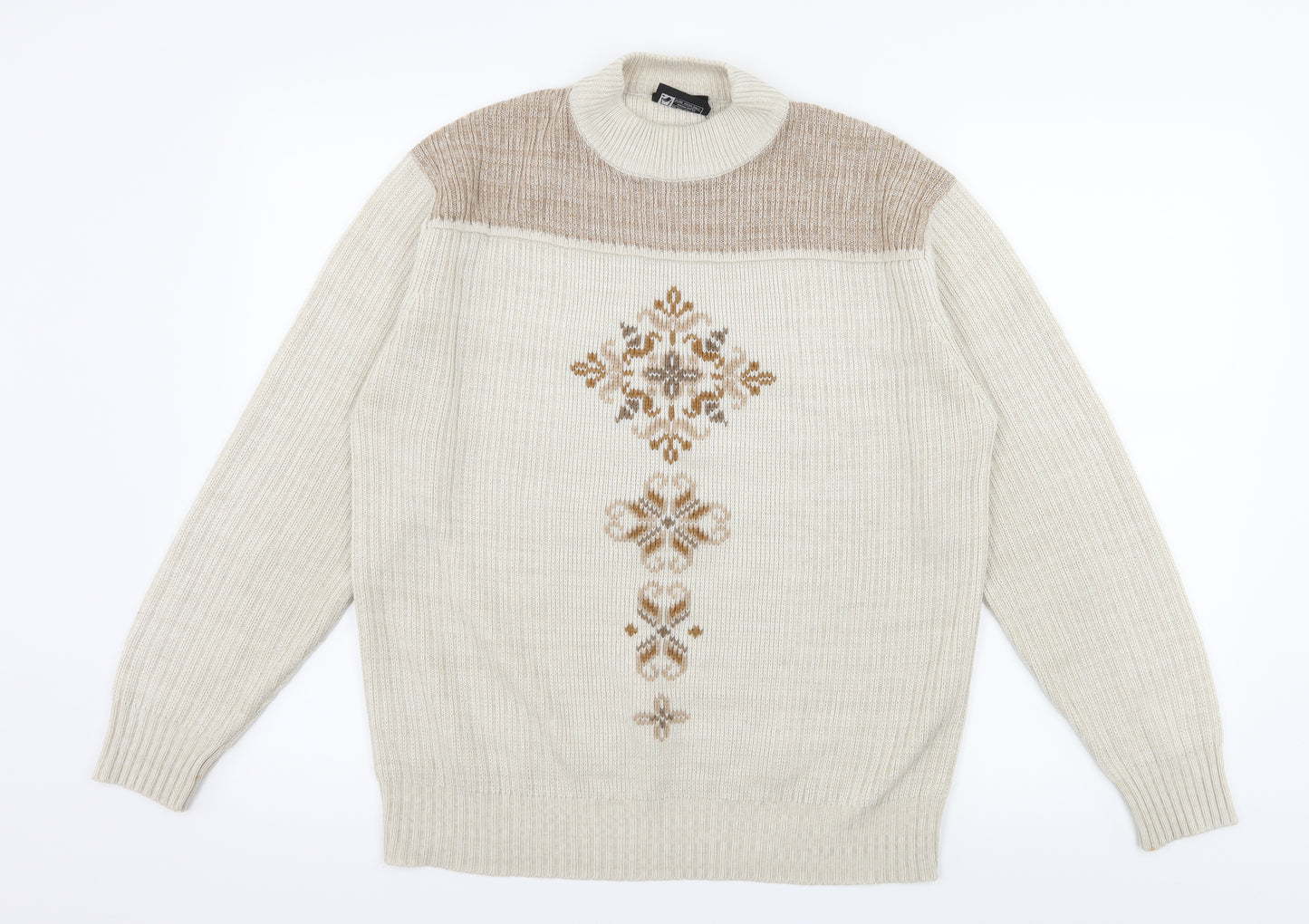 Tootal Mens Ivory Geometric Knit Pullover Jumper Size M