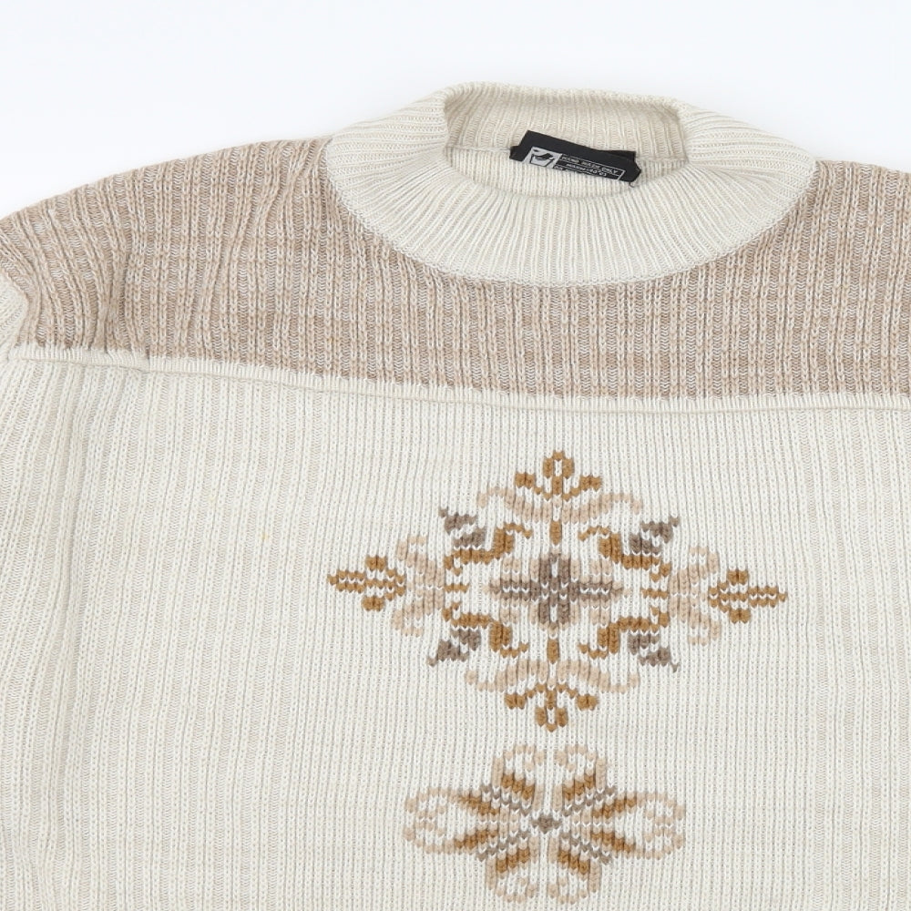 Tootal Mens Ivory Geometric Knit Pullover Jumper Size M