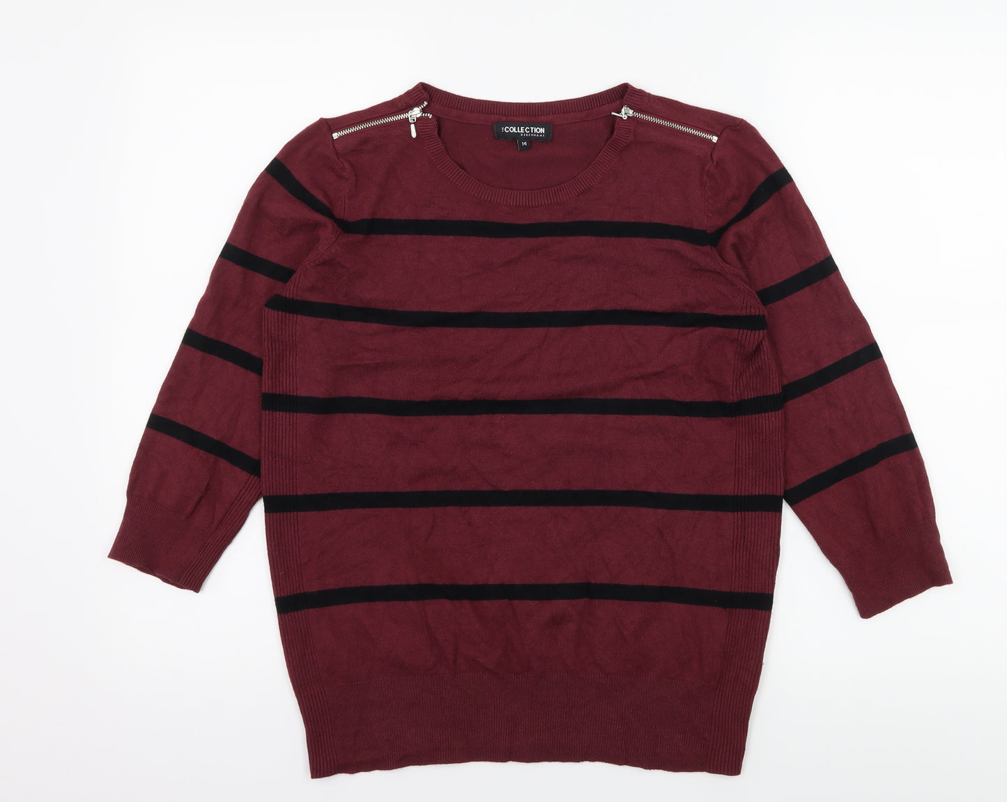 Debenhams Womens Purple Striped Knit Pullover Jumper Size 14