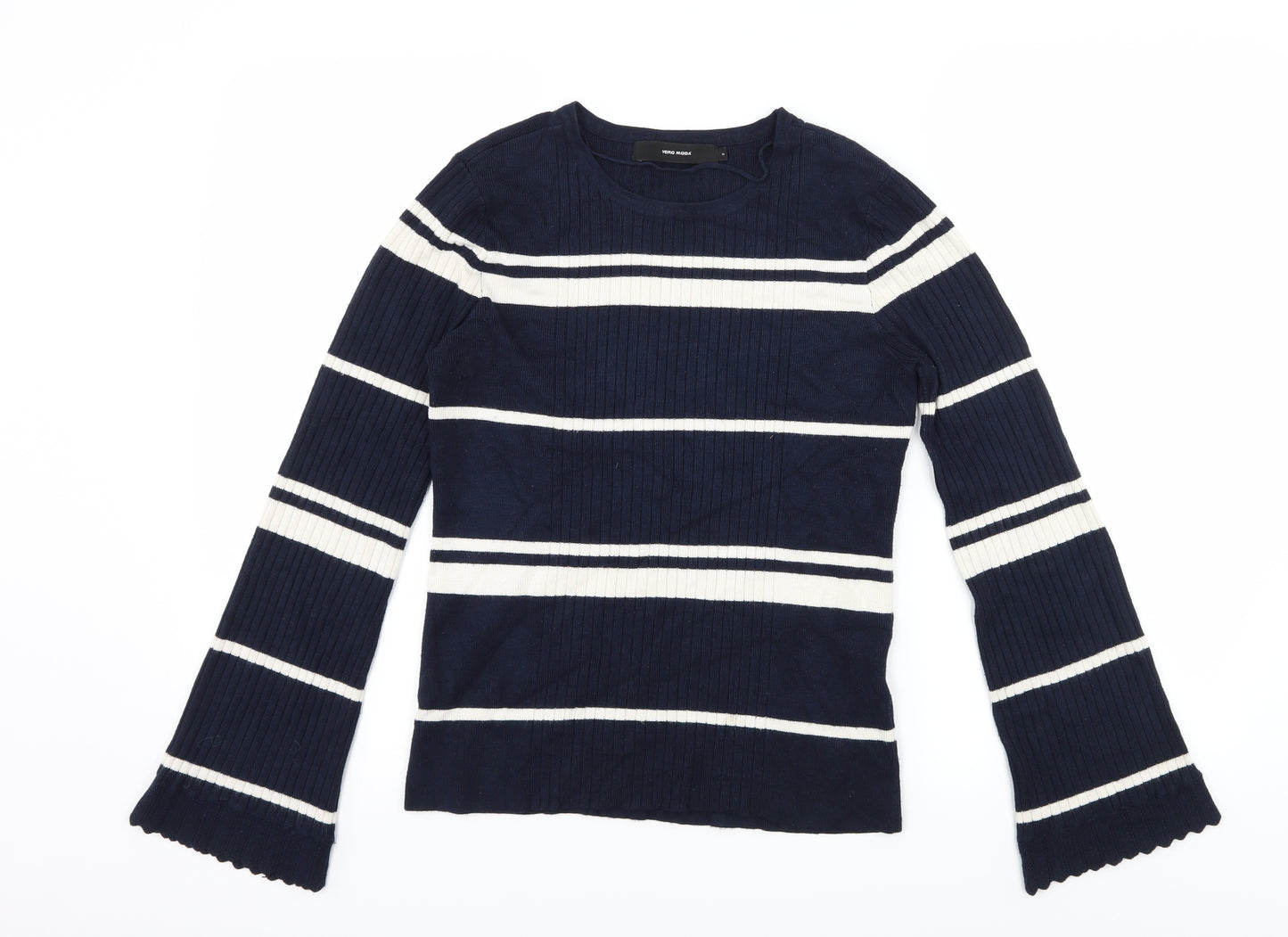 VERO MODA Womens Blue Striped Knit Pullover Jumper Size M