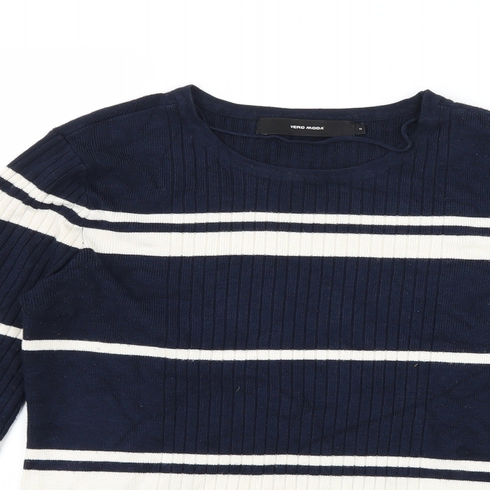 VERO MODA Womens Blue Striped Knit Pullover Jumper Size M