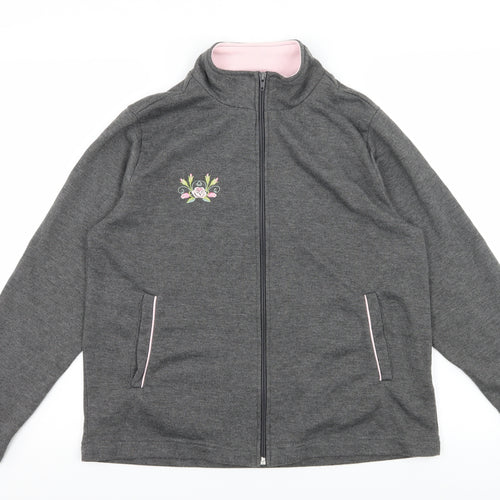 Damart Womens Grey  Jersey Full Zip Sweatshirt Size 10  - Flower