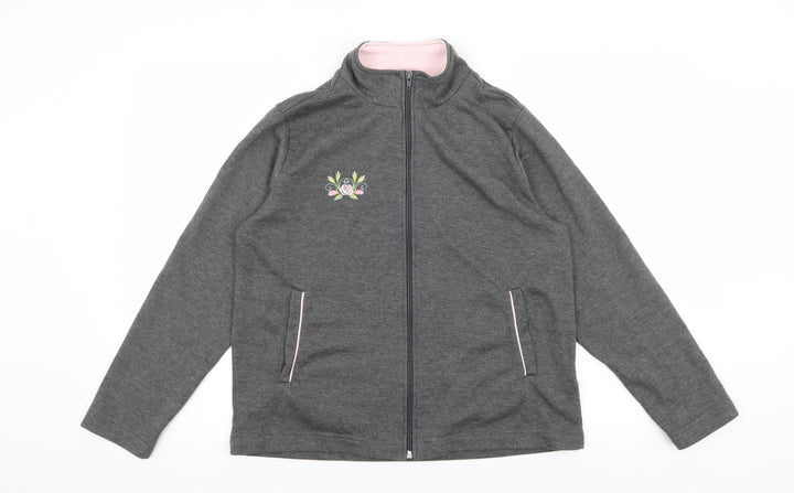 Damart Womens Grey Jersey Full Zip Sweatshirt Size 10 - Flower