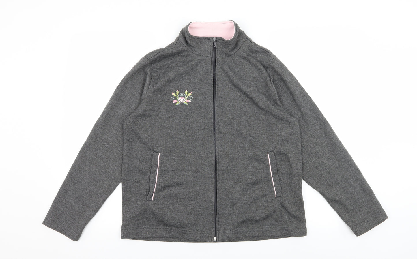 Damart Womens Grey  Jersey Full Zip Sweatshirt Size 10  - Flower