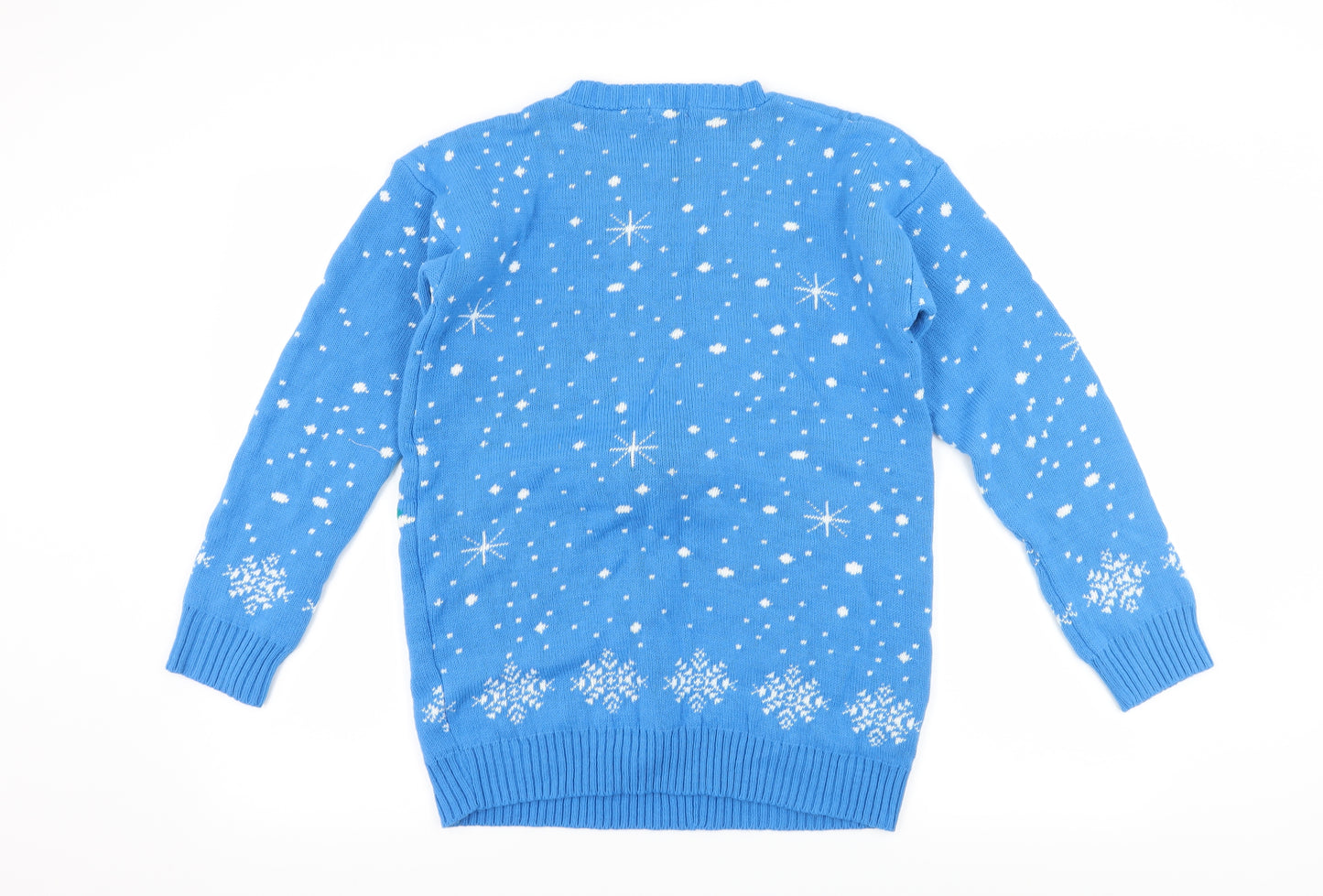 Blush Womens Blue Geometric Knit Pullover Jumper Size M  - Rudolph Christmas