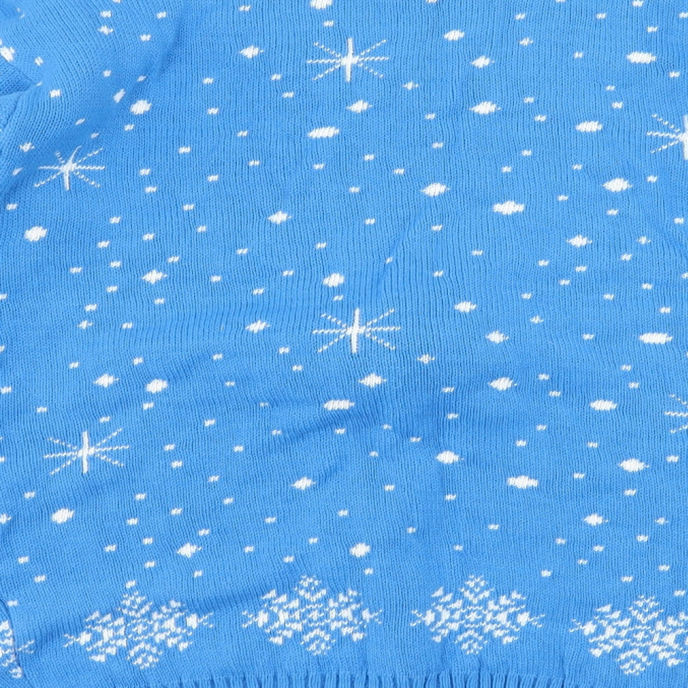 Blush Womens Blue Geometric Knit Pullover Jumper Size M  - Rudolph Christmas