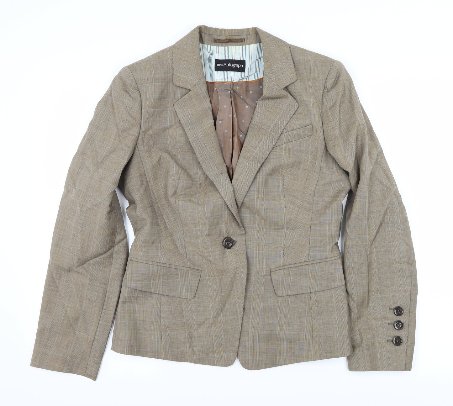 Marks and Spencer Womens Brown Check  Jacket Blazer Size 12