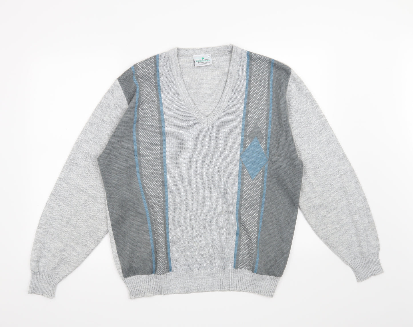 Greenwoods Mens Grey Geometric  Henley Jumper Size L
