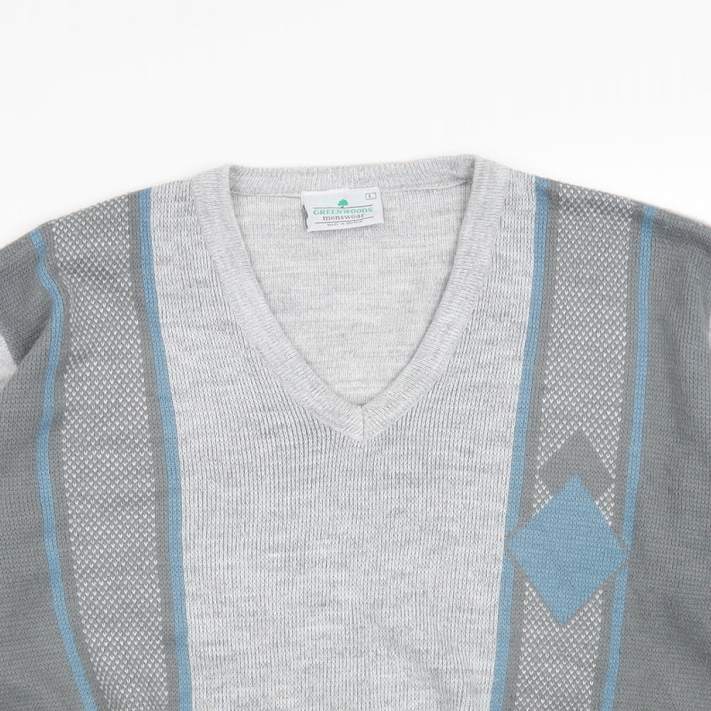 Greenwoods Mens Grey Geometric  Henley Jumper Size L