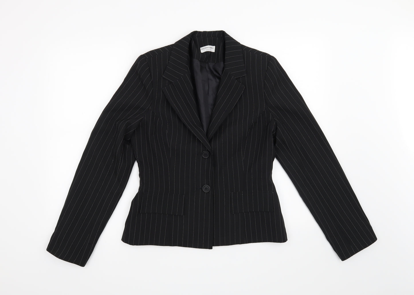 Internacionale Womens Black Striped  Jacket Blazer Size 12