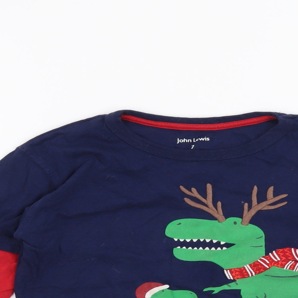 John Lewis Boys Blue   Basic T-Shirt Size 7 Years  - Christmas Dinosaurs