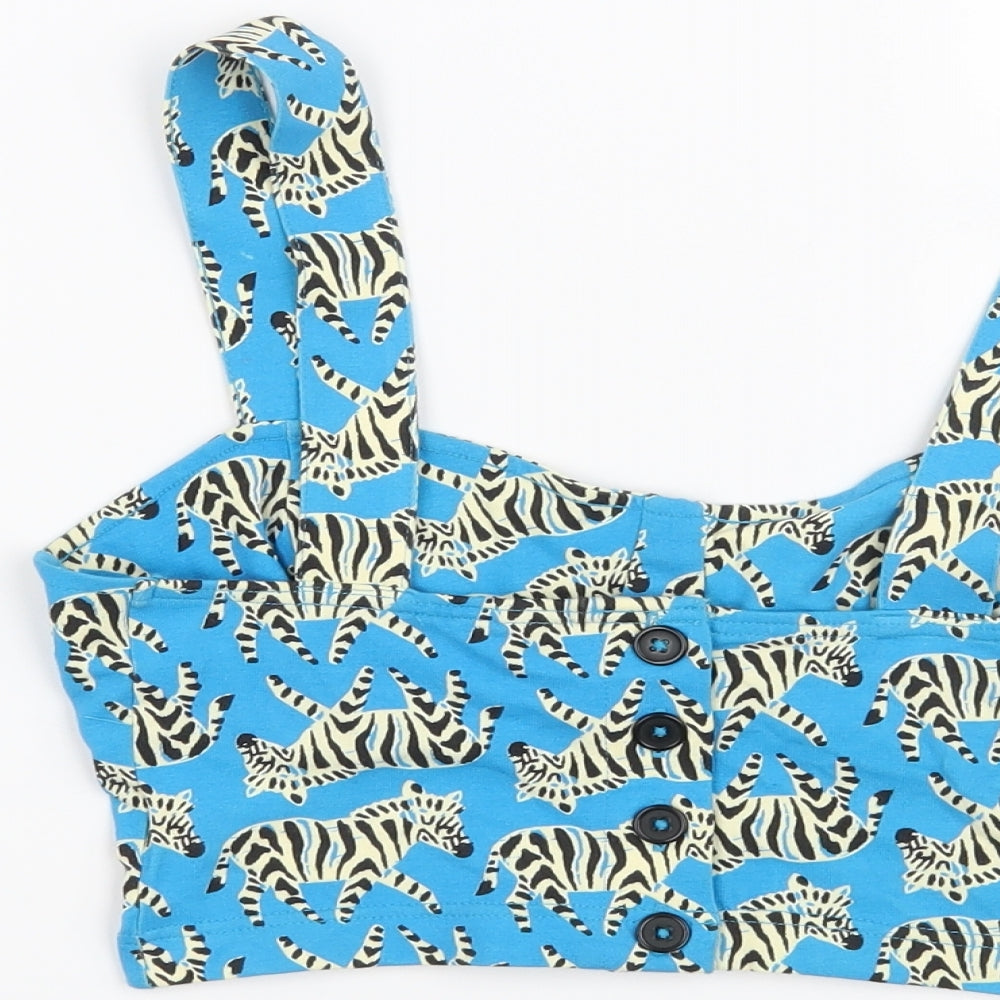 Topshop Womens Blue   Cropped Blouse Size 10  - Zebra