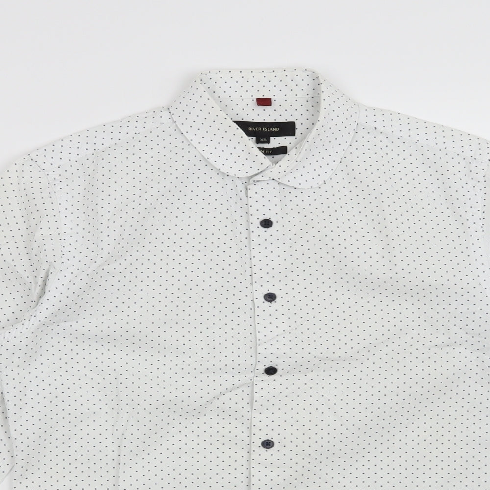 River Island Mens White Polka Dot   Button-Up Size XS