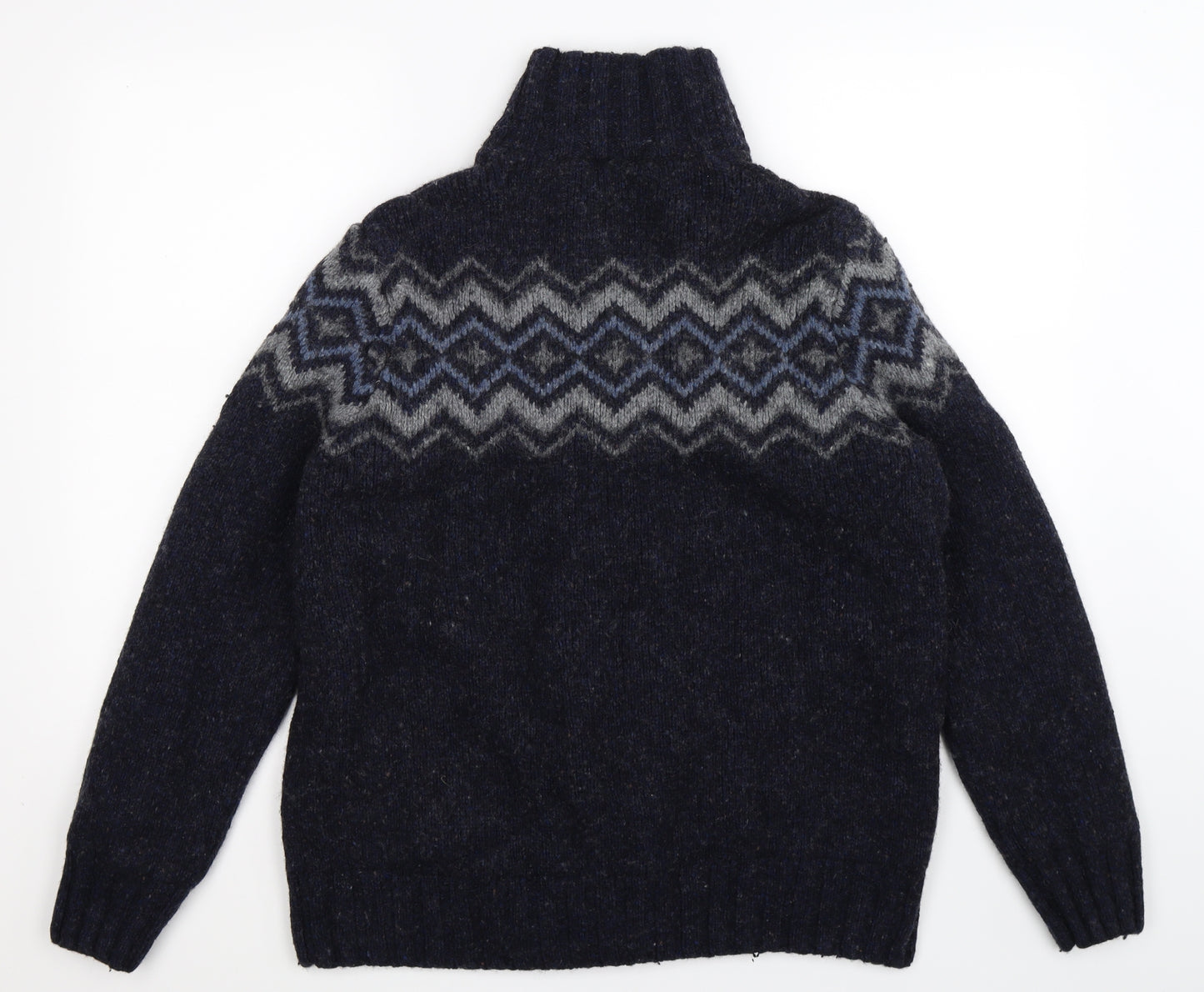 Marks and Spencer Mens Blue Geometric Knit Cardigan Jumper Size L