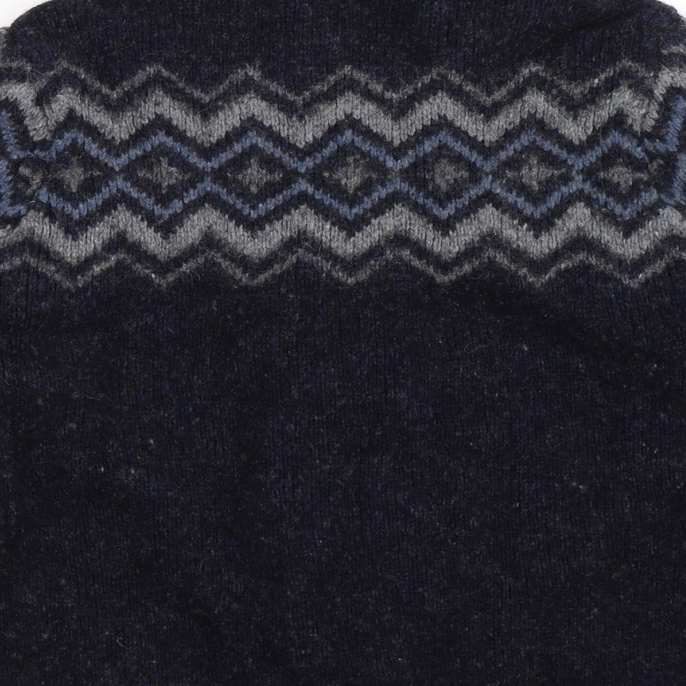 Marks and Spencer Mens Blue Geometric Knit Cardigan Jumper Size L