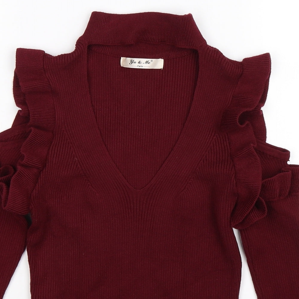 Yu & Me Womens Brown  Knit Pullover Jumper Size S