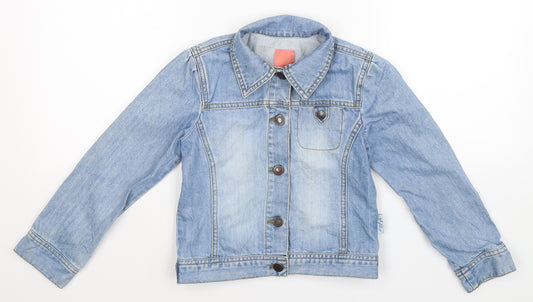 Front view of Annie Thornton girls’ blue denim jacket, size 6, years