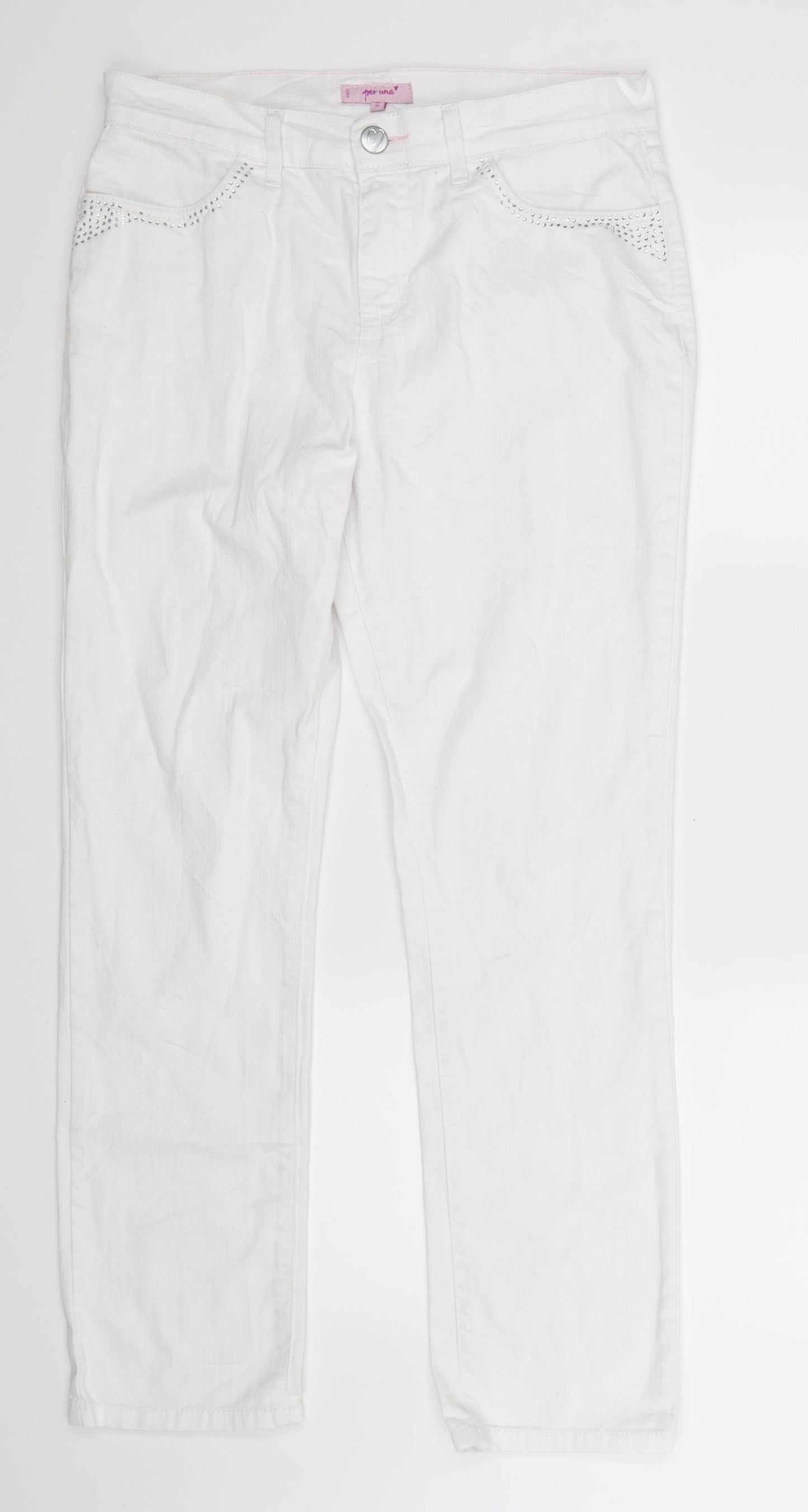 Per Una Womens White  Denim Straight Jeans Size 12 L30 in
