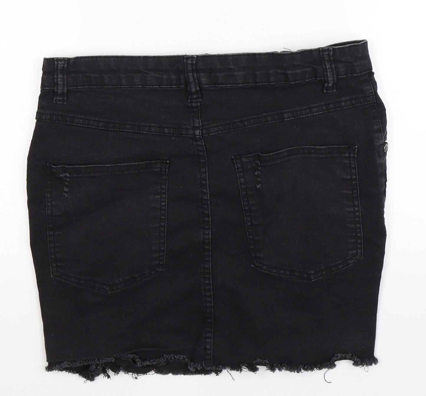 PRETTYLITTLETHING Womens Black  Denim Mini Skirt Size 12  - Distressed