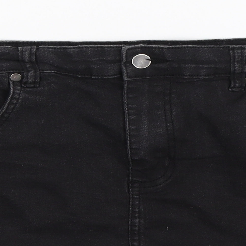 PRETTYLITTLETHING Womens Black  Denim Mini Skirt Size 12  - Distressed