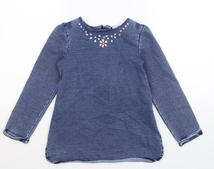 TU Girls Blue  Denim Pullover Sweatshirt Size 7 Years