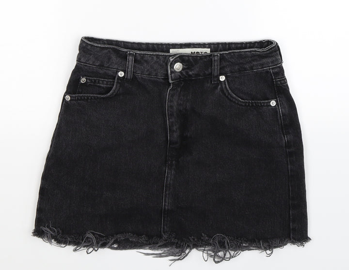 Topshop Womens Black Denim A-Line Skirt Size 8