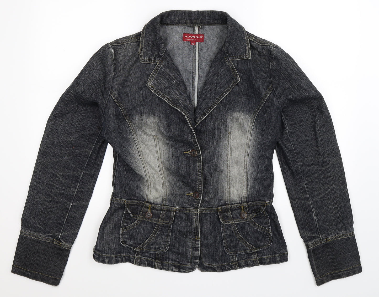 Karma Womens Blue  Denim Jacket Blazer Size 12