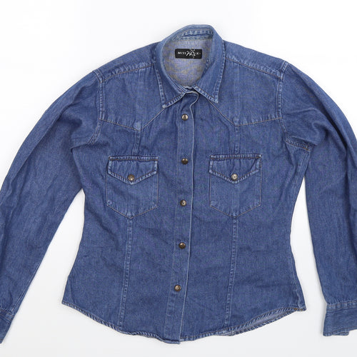 Miss Mix Womens Blue  Denim Basic Button-Up Size S