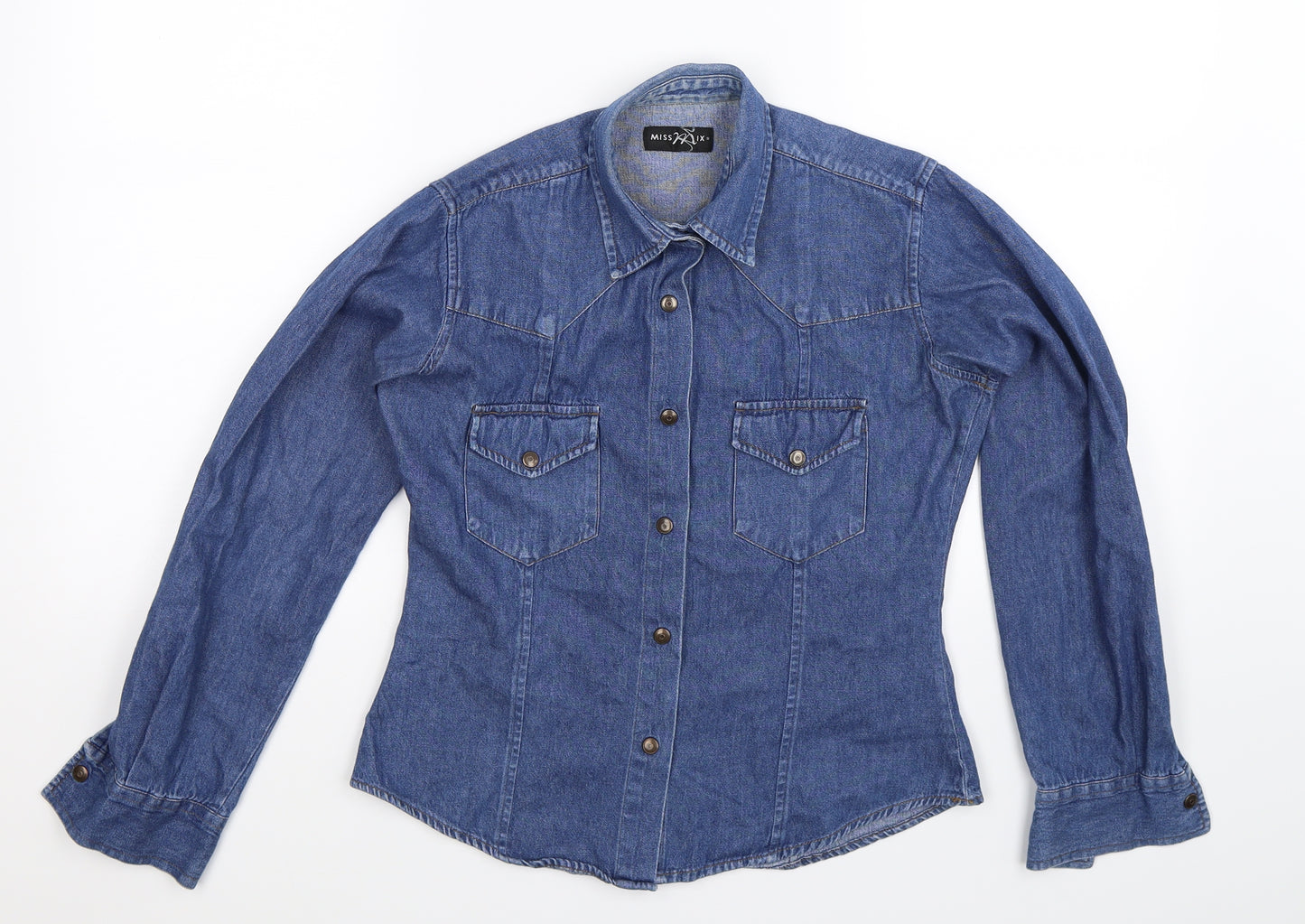 Miss Mix Womens Blue  Denim Basic Button-Up Size S