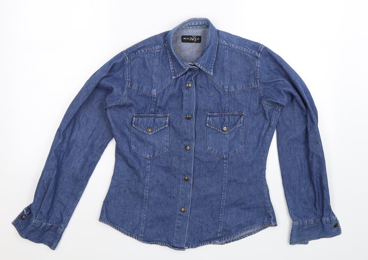 Miss Mix Womens Blue  Denim Basic Button-Up Size S