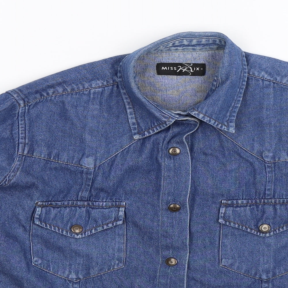 Miss Mix Womens Blue  Denim Basic Button-Up Size S