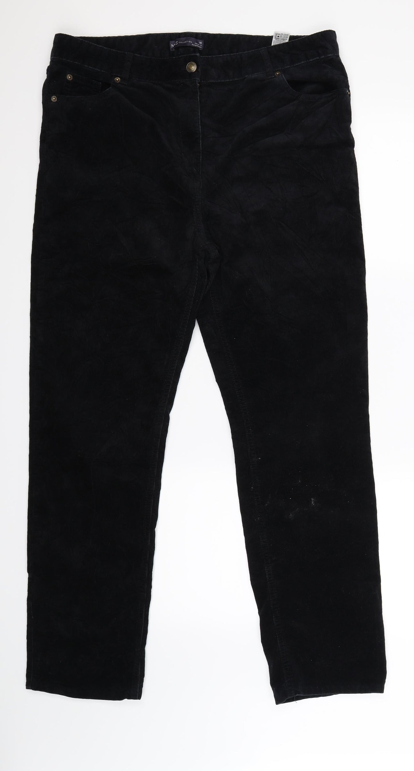 Marks and Spencer Womens Black  Corduroy Trousers  Size 16 L29 in