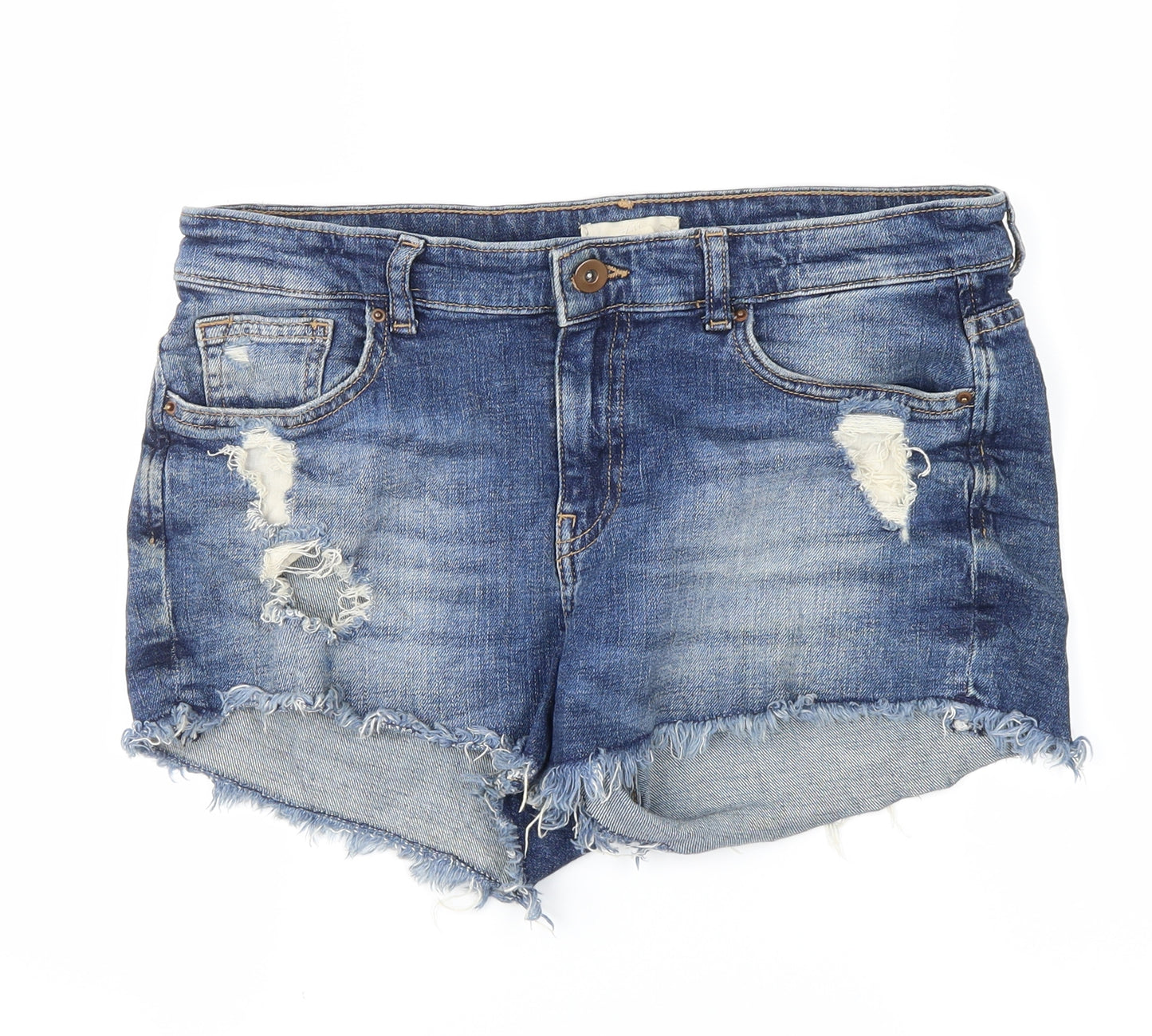 H&M Womens Blue  Denim Hot Pants Shorts Size 12