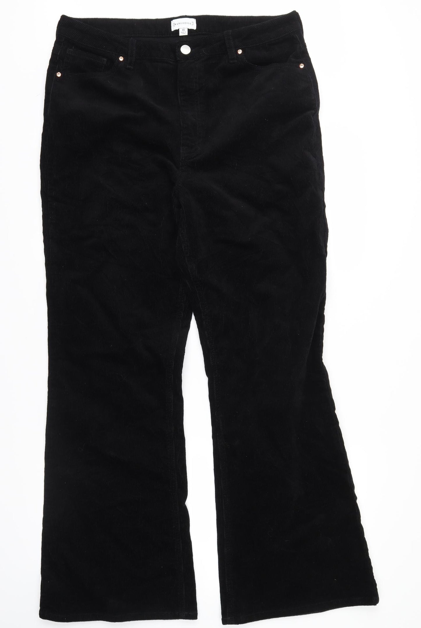 Warehouse Womens Black  Corduroy Straight Jeans Size 16 L30 in