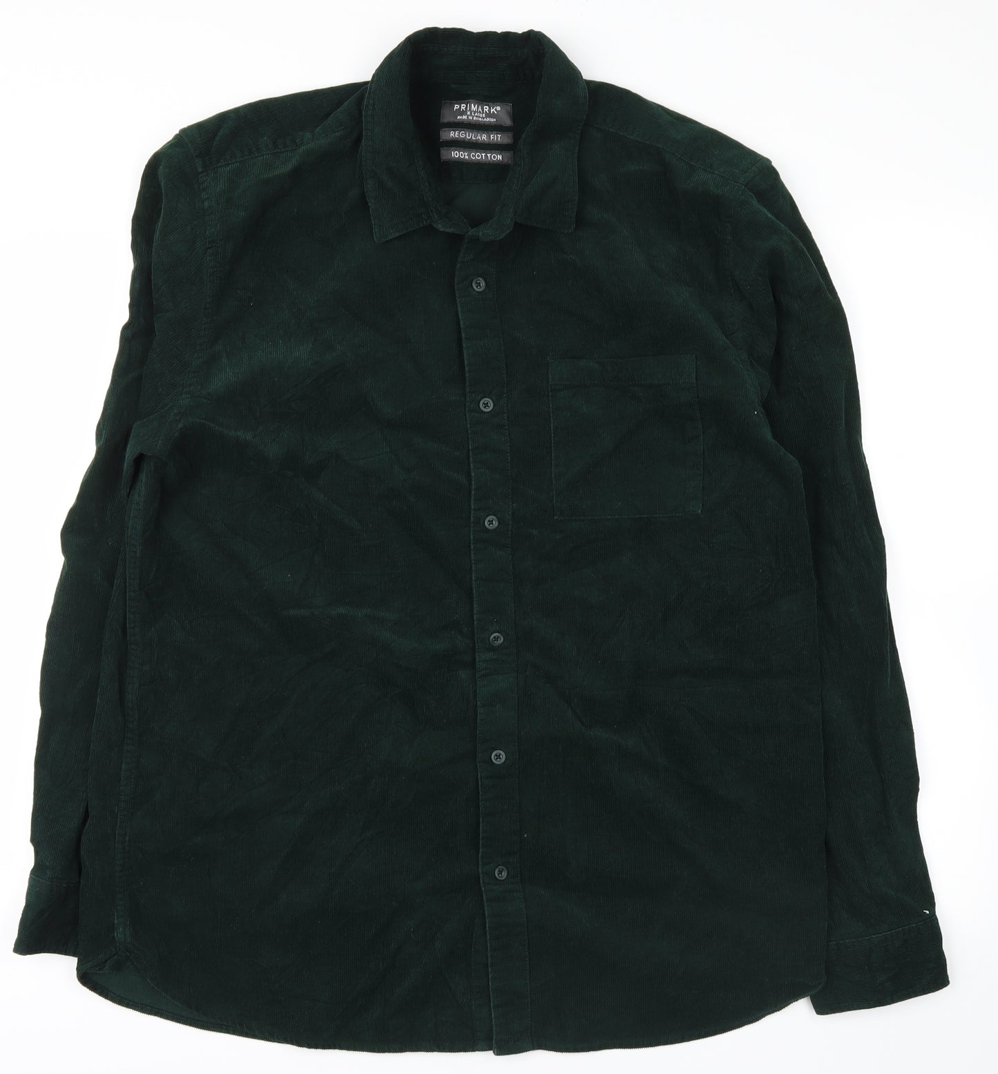 Primark Mens Green  Corduroy  Button-Up Size XL