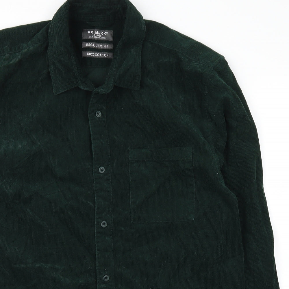 Primark Mens Green  Corduroy  Button-Up Size XL